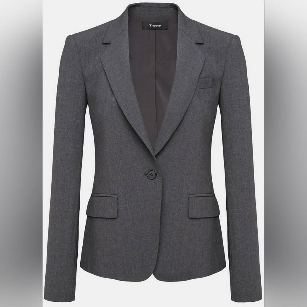 Theory Women'S Grey One Button Long Sleeve Slim Fit Blazer Size 6